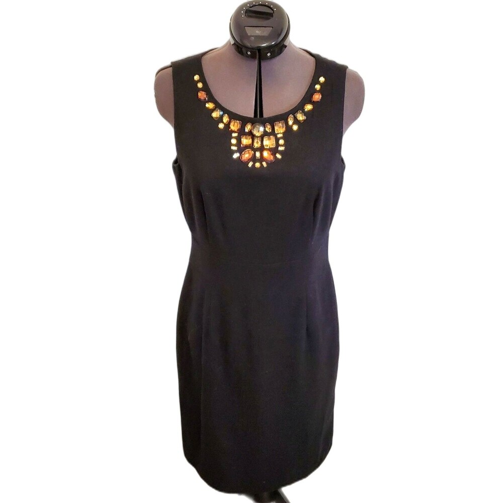 Banana Republic Women's Dress Size 6 Black Jewel Bodice Short Sleeve Wool Blend - Picture 2 of 6